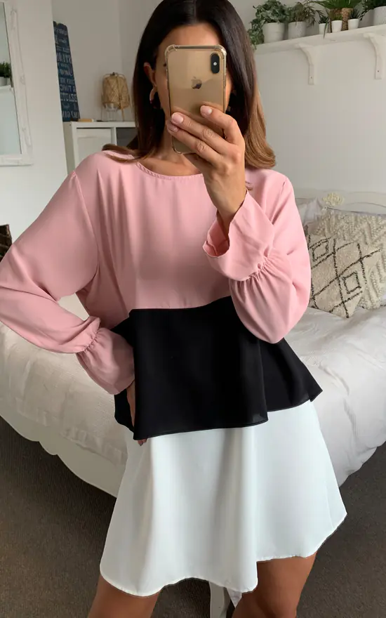 Cheapest โ HOXTON GAL Oversized Crepe Block ๐ Dress In Pink, Black And White ๐ - Image 4