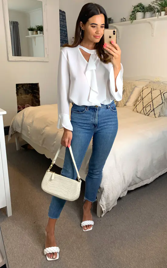 Deals 🎉 HOXTON GAL Oversized Crepe Top Ruffle Front Relaxed Fit Blouse In White 🎁 - Image 2