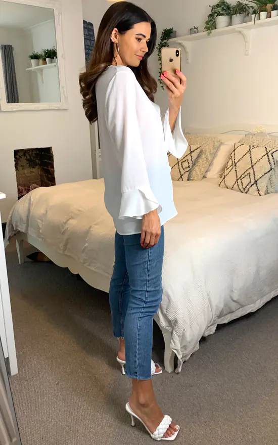 Deals 🎉 HOXTON GAL Oversized Crepe Top Ruffle Front Relaxed Fit Blouse In White 🎁 - Image 3