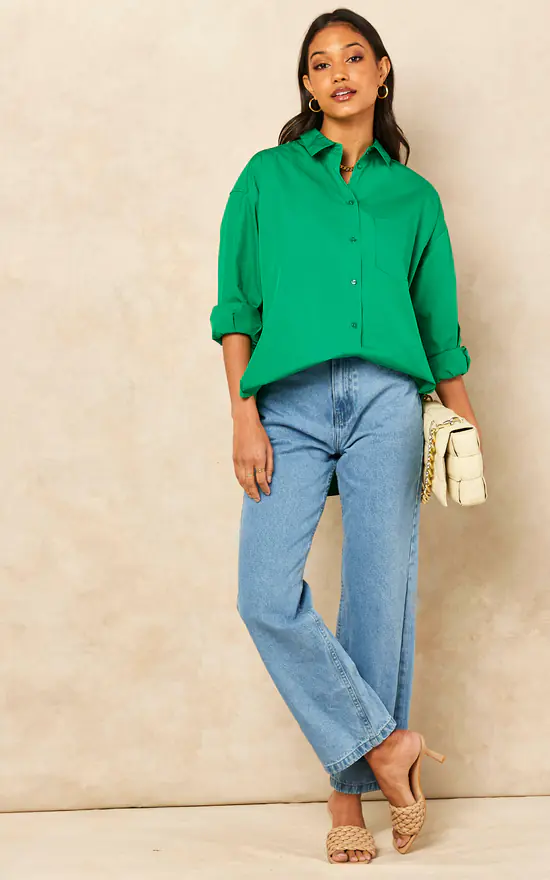Budget โค๏ธ JJXX Relaxed Fit Poplin ๐ Shirt In Green ๐