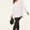Coupon ✔️ Blue Vanilla Jenny Plain V Neck Long Sleeve Oversized Batwing Top In White 💯