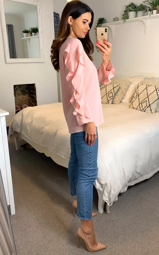 Promo ๐งจ HOXTON GAL Oversized Crepe Ruffle Sleeves Relaxed Fit Top In Pink โค๏ธ - Image 3