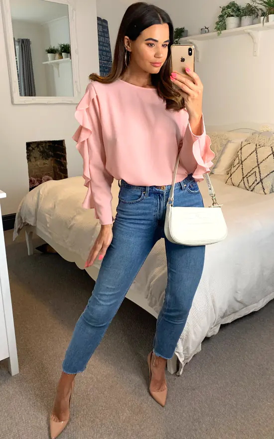 Promo ๐งจ HOXTON GAL Oversized Crepe Ruffle Sleeves Relaxed Fit Top In Pink โค๏ธ - Image 4