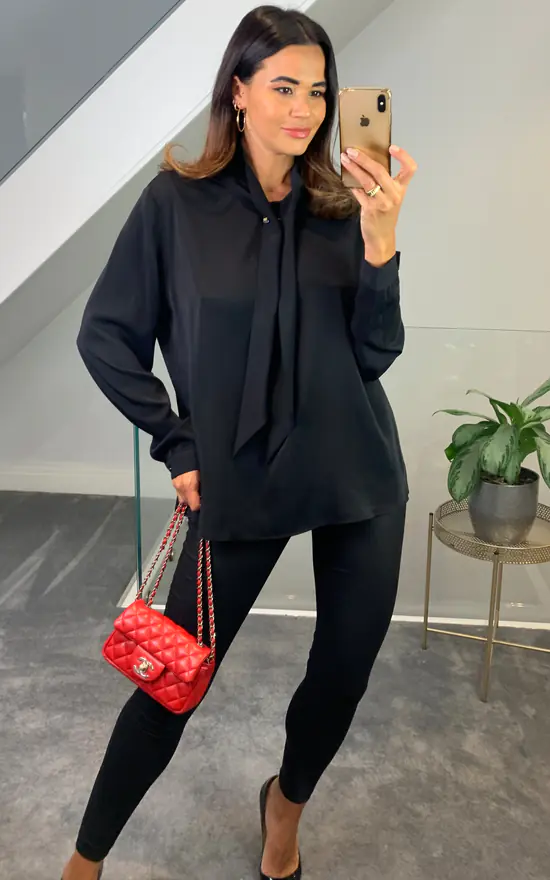 Cheap ๐คฉ HOXTON GAL Oversized Long Sleeves Tie Neck Top In Black ๐ฏ - Image 3