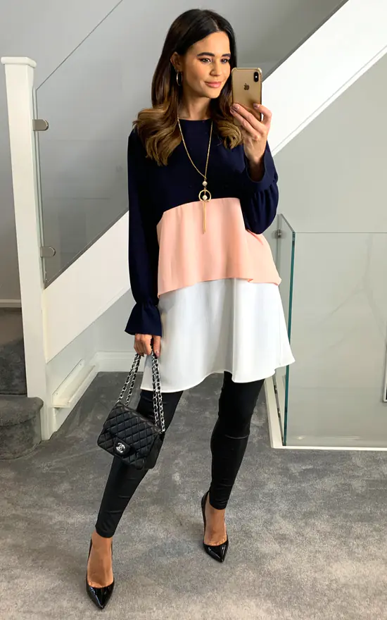 Best Pirce ๐ HOXTON GAL Oversized Crepe Colour Block Tunic In Navy, Light Pink And White โจ