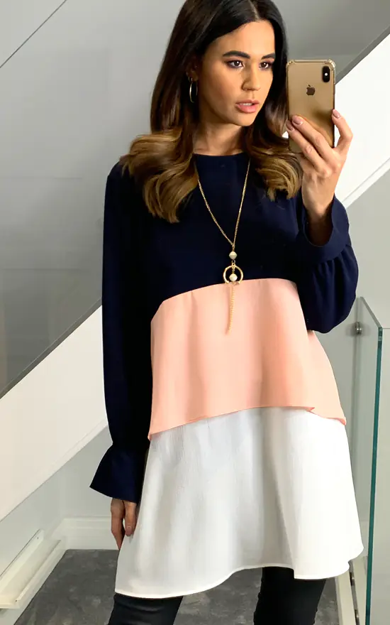Best Pirce ๐ HOXTON GAL Oversized Crepe Colour Block Tunic In Navy, Light Pink And White โจ - Image 2
