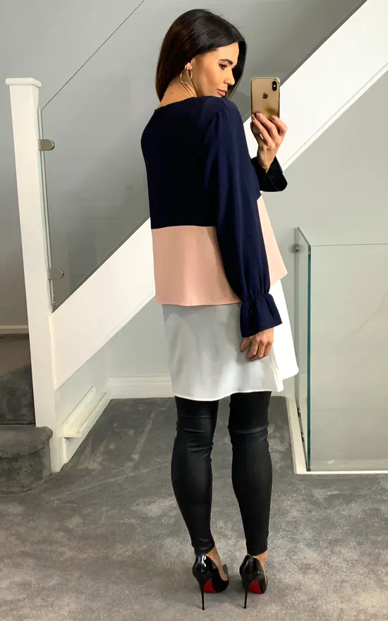 Best Pirce ๐ HOXTON GAL Oversized Crepe Colour Block Tunic In Navy, Light Pink And White โจ - Image 4