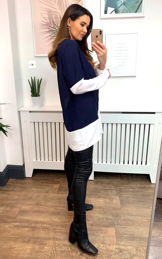 Best deal ๐ HOXTON GAL Oversized Crepe Colour Block Tunic In Brown, Navy And White โ - Image 3