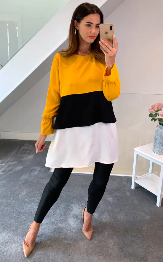 Cheap ๐ HOXTON GAL Oversized Crepe Colour Block Tunic In Mustard, Black And White โ๏ธ - Image 2