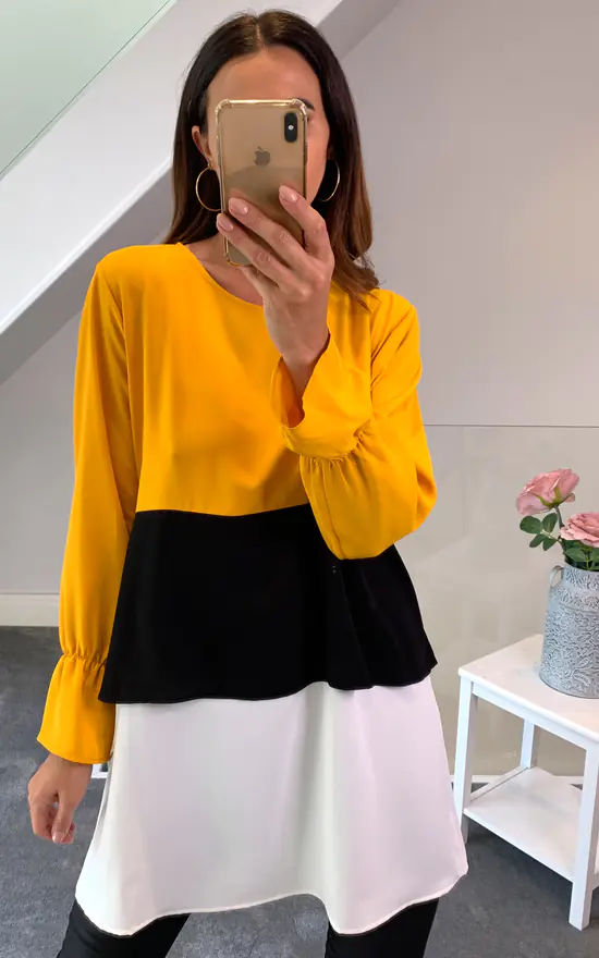 Cheap ๐ HOXTON GAL Oversized Crepe Colour Block Tunic In Mustard, Black And White โ๏ธ - Image 3