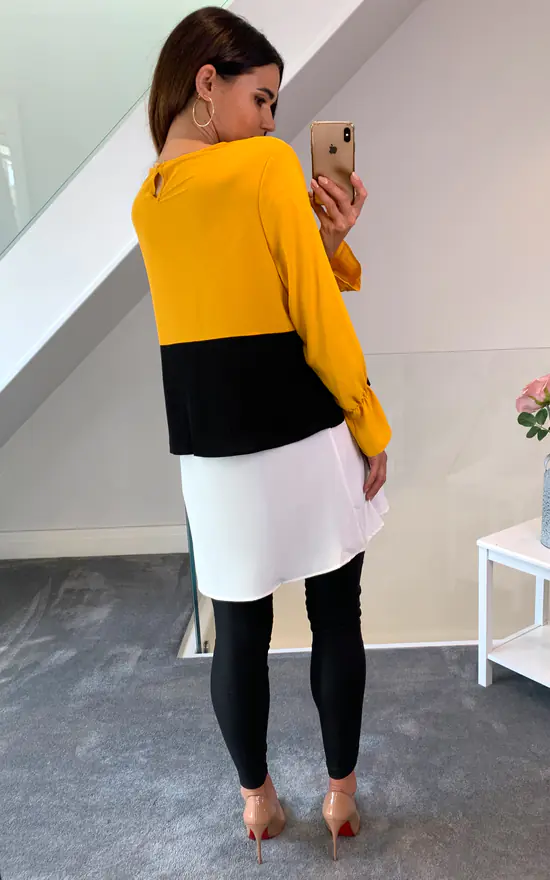 Cheap ๐ HOXTON GAL Oversized Crepe Colour Block Tunic In Mustard, Black And White โ๏ธ - Image 4