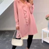 Hot Sale ❤️ HOXTON GAL Oversized Crepe Tunic With Frilled Front Long Sleeves In Light Pink 😍