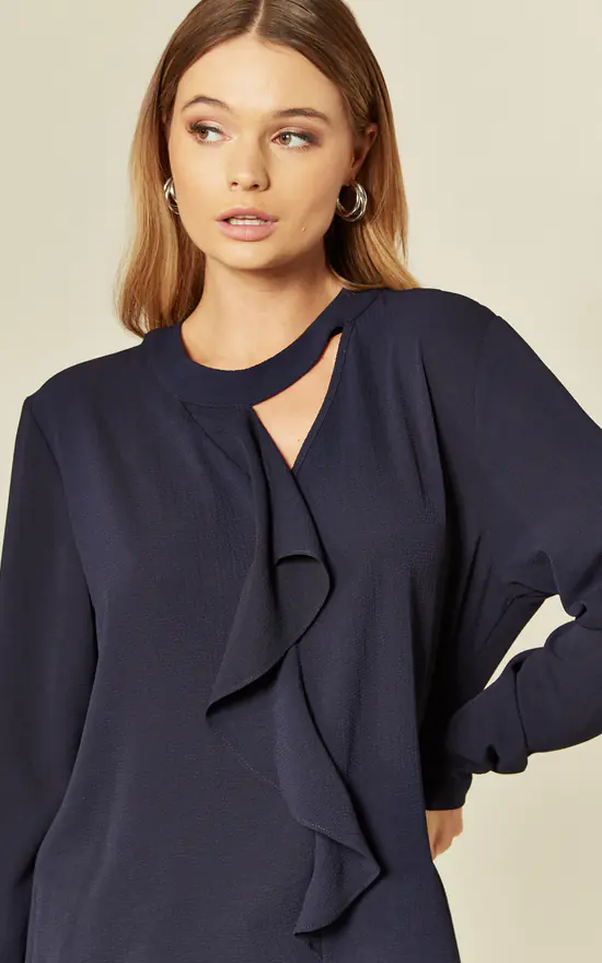 Best deal ๐ฅ HOXTON GAL Ruffle Front Relaxed Fit Crepe Blouse In Navy ๐ - Image 4