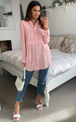 Best deal 🔔 HOXTON GAL Oversized Long Sleeve Relaxed Fit 👕 Shirt In Pink 🧨