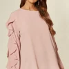 Buy 🎉 HOXTON GAL Crepe Pink Oversized Ruffle Sleeve Relaxed Fit Top 🎉