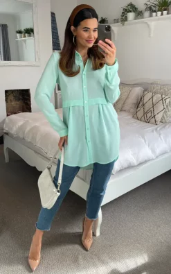 Brand new 🛒 HOXTON GAL Oversized Long Sleeve Relaxed Fit 👕 Shirt In Mint Green 🎁