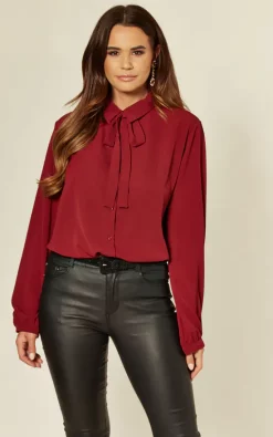 Wholesale 👏 HOXTON GAL Burgundy Tie Neck Oversized Top 😍