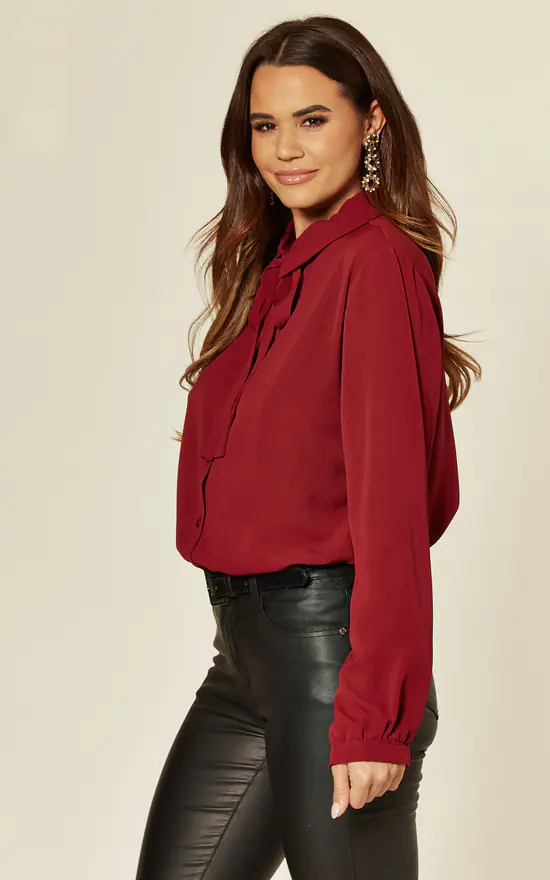 Wholesale ๐ HOXTON GAL Burgundy Tie Neck Oversized Top ๐ - Image 3