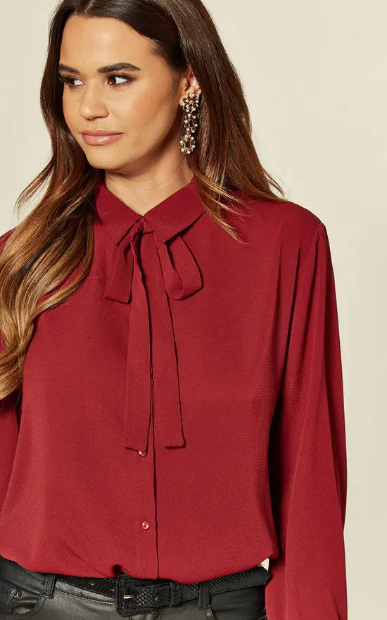 Wholesale ๐ HOXTON GAL Burgundy Tie Neck Oversized Top ๐ - Image 4