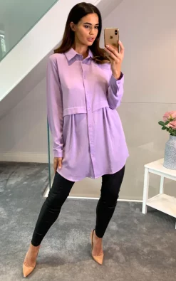 Best Pirce 🎉 HOXTON GAL Long Sleeves Oversized 👚 Shirt In Lilac 🛒