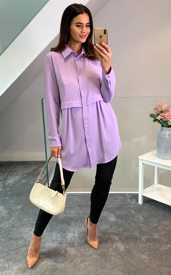 Best Pirce 🎉 HOXTON GAL Long Sleeves Oversized 👚 Shirt In Lilac 🛒 - Image 2