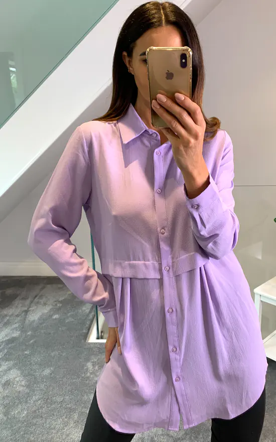 Best Pirce 🎉 HOXTON GAL Long Sleeves Oversized 👚 Shirt In Lilac 🛒 - Image 3