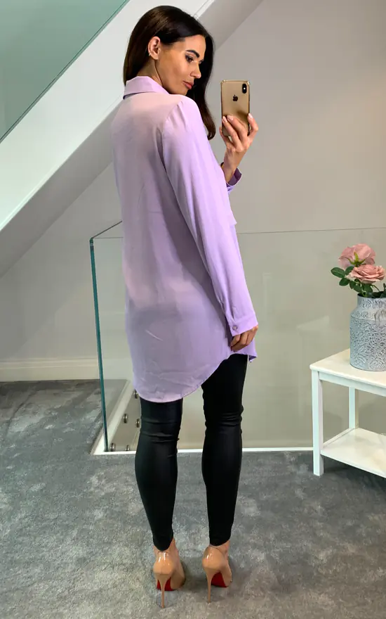 Best Pirce 🎉 HOXTON GAL Long Sleeves Oversized 👚 Shirt In Lilac 🛒 - Image 4