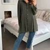 Cheap 🎉 HOXTON GAL Oversized Long Sleeves Pleated 👚 Shirt In Khaki 👏