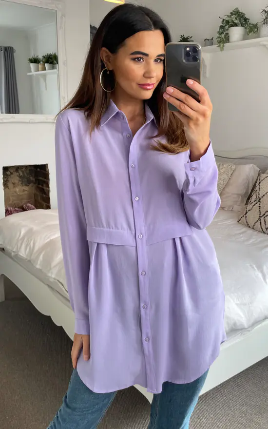 Best deal ๐ฏ HOXTON GAL Oversized Long Sleeve Relaxed Fit ๐ Shirt In Lilac ๐
