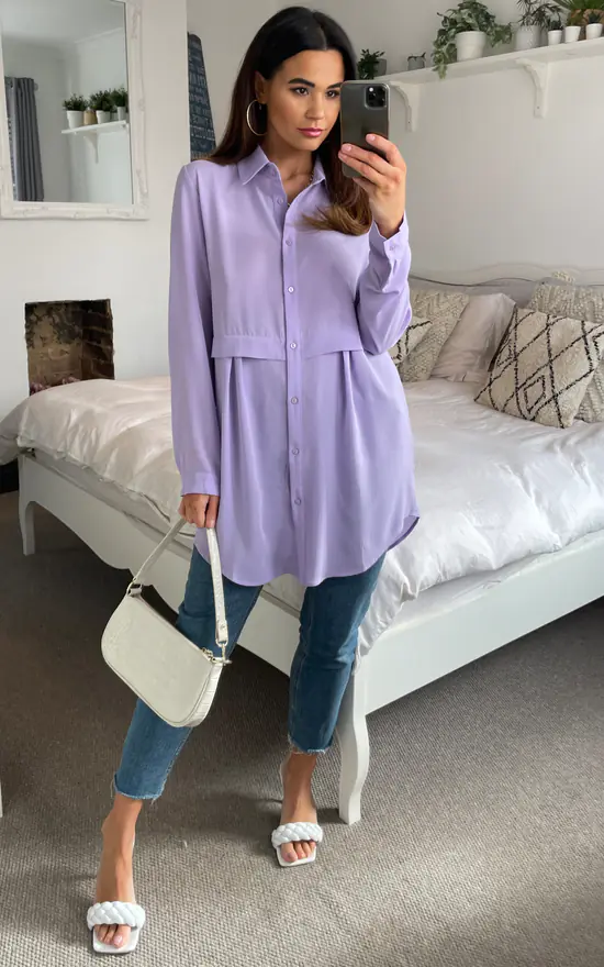 Best deal ๐ฏ HOXTON GAL Oversized Long Sleeve Relaxed Fit ๐ Shirt In Lilac ๐ - Image 2