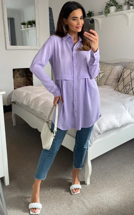 Best deal ๐ฏ HOXTON GAL Oversized Long Sleeve Relaxed Fit ๐ Shirt In Lilac ๐ - Image 3