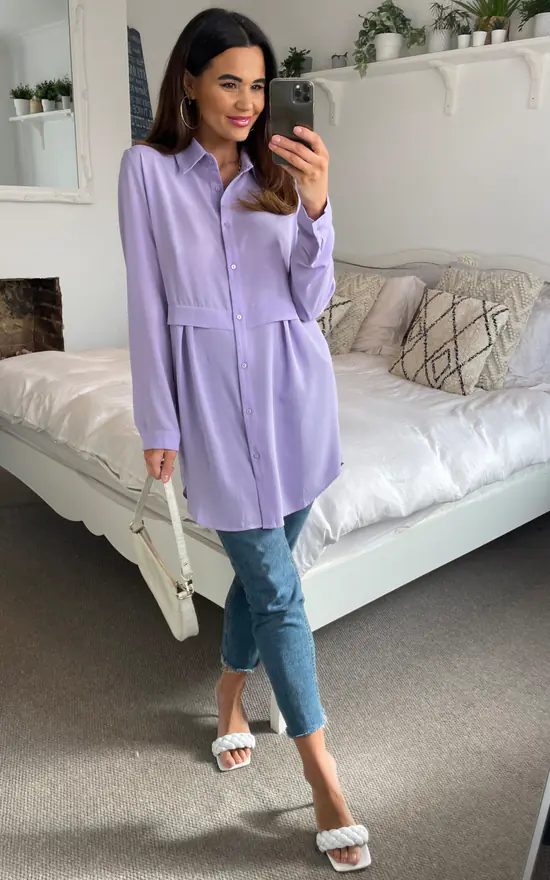 Best deal ๐ฏ HOXTON GAL Oversized Long Sleeve Relaxed Fit ๐ Shirt In Lilac ๐ - Image 4