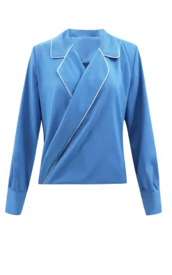 Wholesale 🎉 FS Collection Premium Notched Collar Satin 👕 Shirt In Blue ✔️