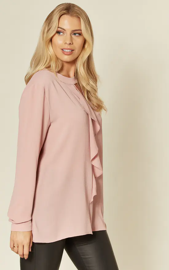 Deals ๐คฉ HOXTON GAL Pink Oversized Crepe Top Ruffle Front Relaxed Fit Blouse ๐ฏ - Image 3