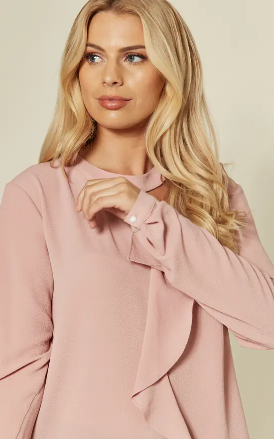 Deals ๐คฉ HOXTON GAL Pink Oversized Crepe Top Ruffle Front Relaxed Fit Blouse ๐ฏ - Image 4
