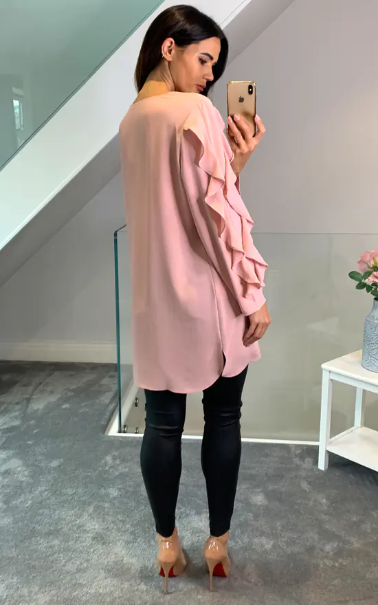 Discount ✔️ HOXTON GAL Oversized Crew Neck Ruffle Sleeves Relaxed Fit Tunic In Pink 🌟 - Image 4