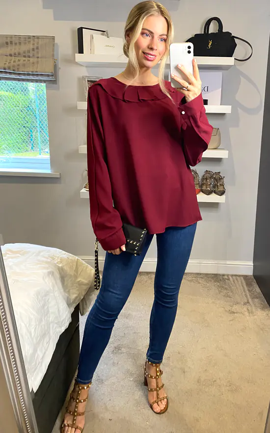 Best reviews of โ๏ธ HOXTON GAL Collar Detail Long Sleeve Oversized Top In Burgundy ๐