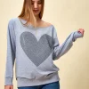 Best reviews of 🎁 HOXTON GAL Oversized Heart Printed Sweatshirt With Boat Neckline In Grey 😍