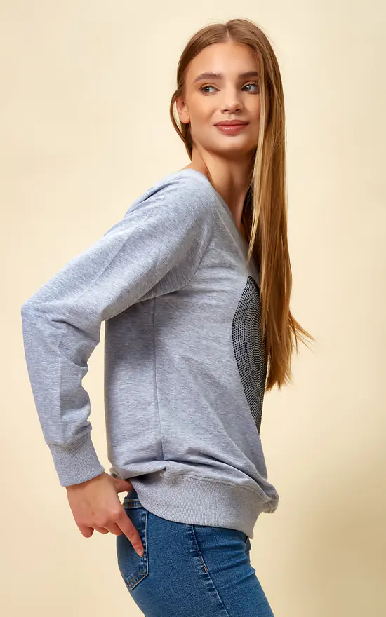 Best reviews of ๐ HOXTON GAL Oversized Heart Printed Sweatshirt With Boat Neckline In Grey ๐ - Image 3