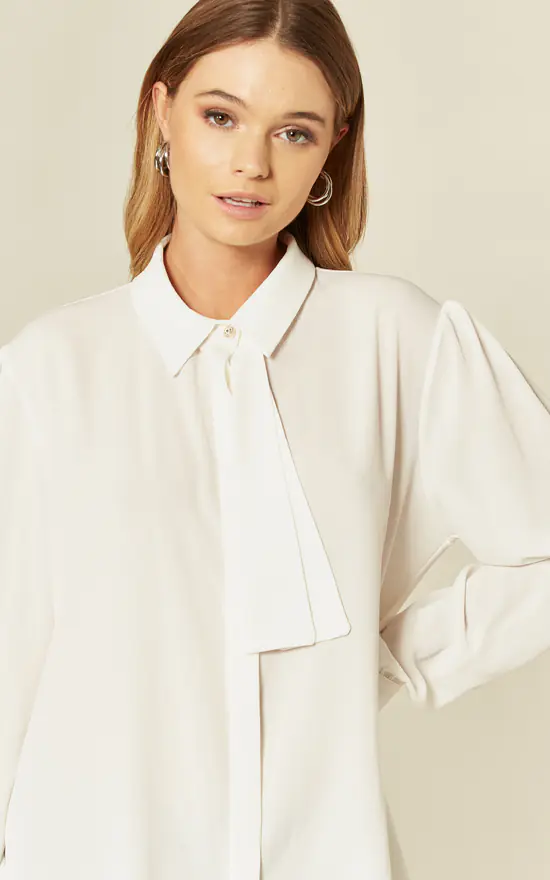 Buy ๐ HOXTON GAL White Tie Neck Oversize ๐ Shirt ๐ฏ - Image 4