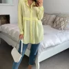 New 🥰 HOXTON GAL Oversized Long Sleeve Relaxed Fit 👚 Shirt In Yellow 👏