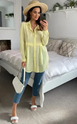 New 🥰 HOXTON GAL Oversized Long Sleeve Relaxed Fit 👚 Shirt In Yellow 👏