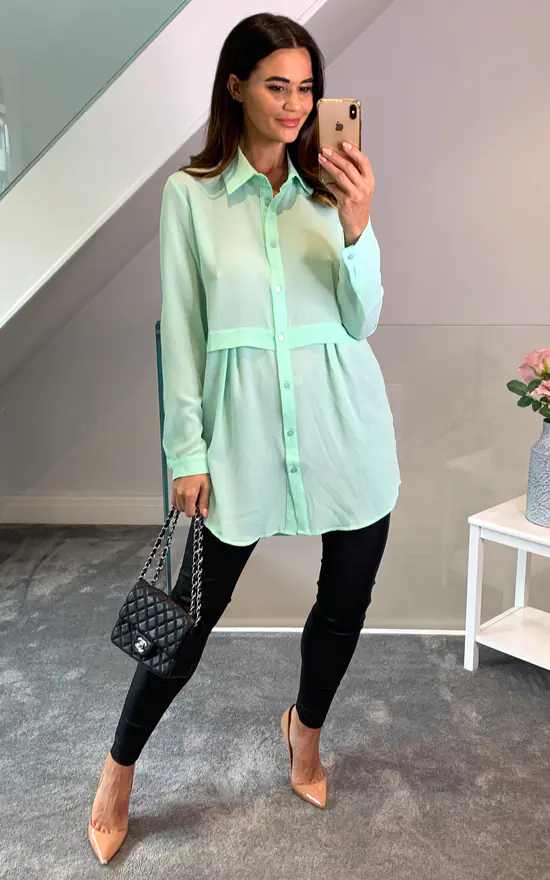 Best Sale 👍 HOXTON GAL Long Sleeves Oversized 👚 Shirt In Mint ❤️