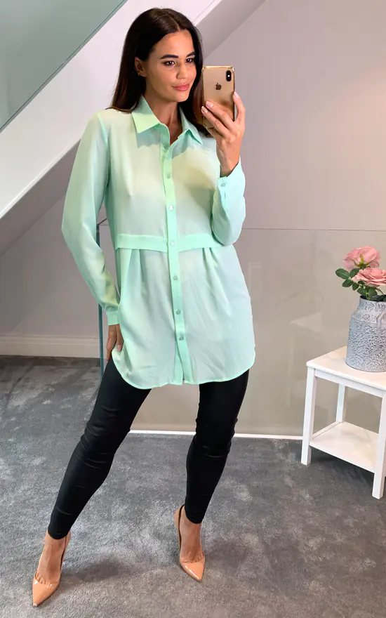 Best Sale 👍 HOXTON GAL Long Sleeves Oversized 👚 Shirt In Mint ❤️ - Image 2