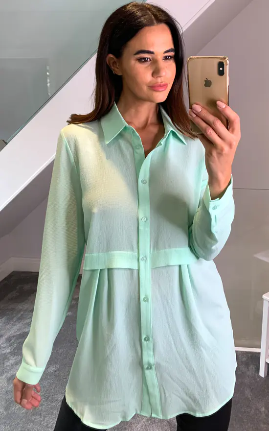 Best Sale 👍 HOXTON GAL Long Sleeves Oversized 👚 Shirt In Mint ❤️ - Image 3