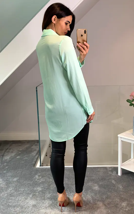 Best Sale 👍 HOXTON GAL Long Sleeves Oversized 👚 Shirt In Mint ❤️ - Image 4