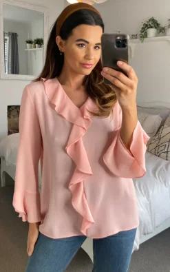 Best Pirce 🎉 HOXTON GAL Oversized Crepe Top With Frilled Front In Pink ❤️