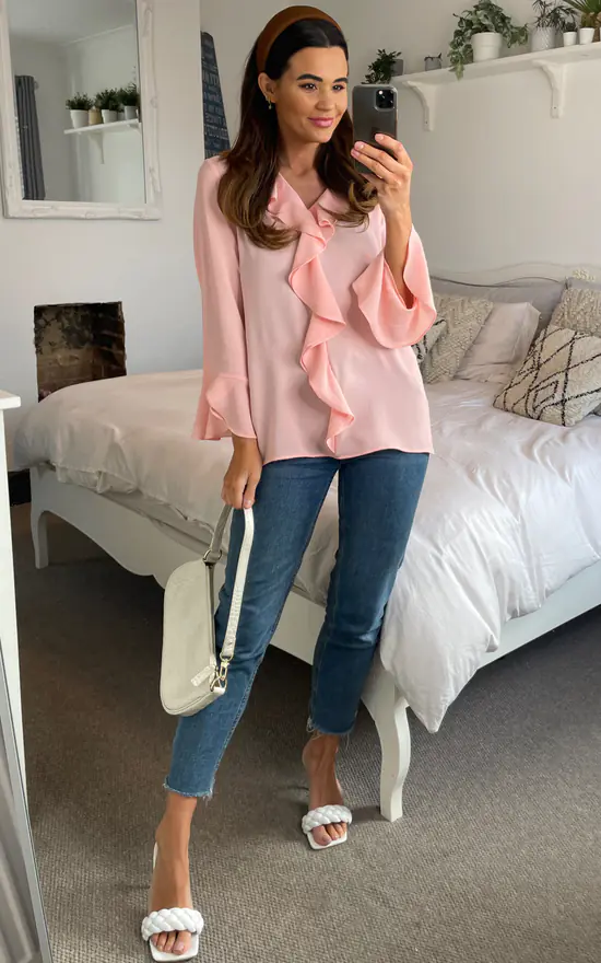 Best Pirce 🎉 HOXTON GAL Oversized Crepe Top With Frilled Front In Pink ❤️ - Image 2