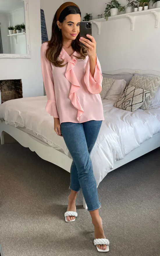 Best Pirce 🎉 HOXTON GAL Oversized Crepe Top With Frilled Front In Pink ❤️ - Image 4