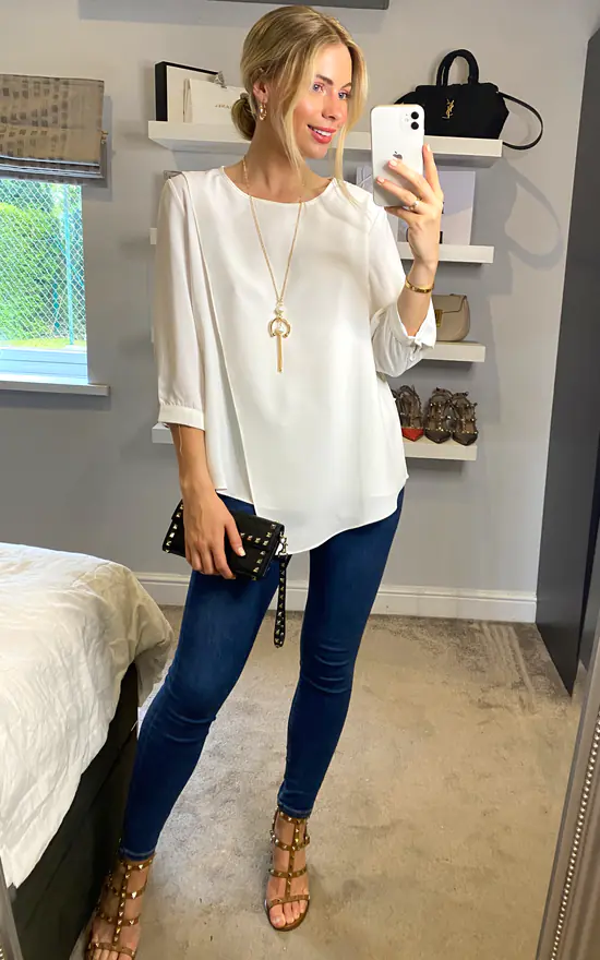Cheapest ✨ HOXTON GAL Oversized Crepe Asymmetric Blouse In White With Necklace ❤️ - Image 2